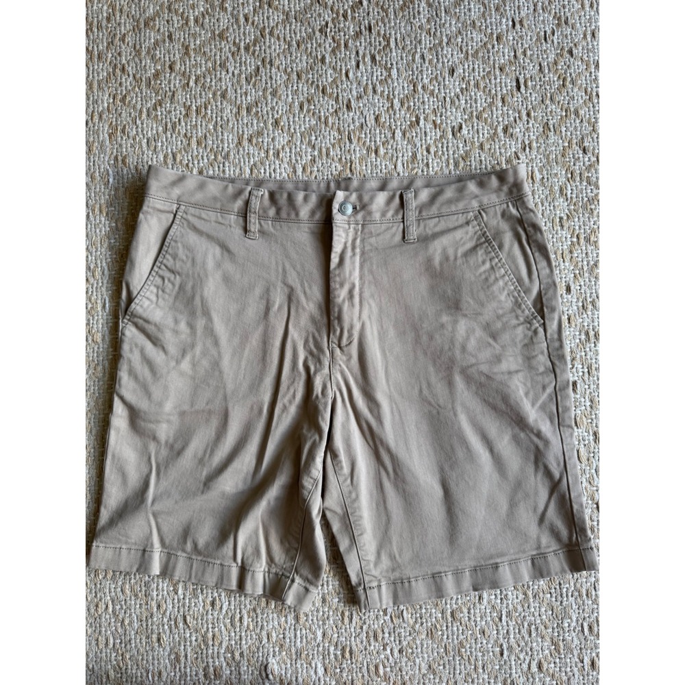 Members Mark Mens Khaki Flat Front Twill Shorts Tan Size 34 Stretch Cotton Chino